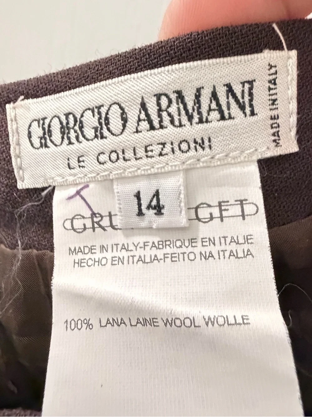 Giorgio Armani Le Collezioni Vintage Brown Wool Pencil Skirt Size 14 Made Italy